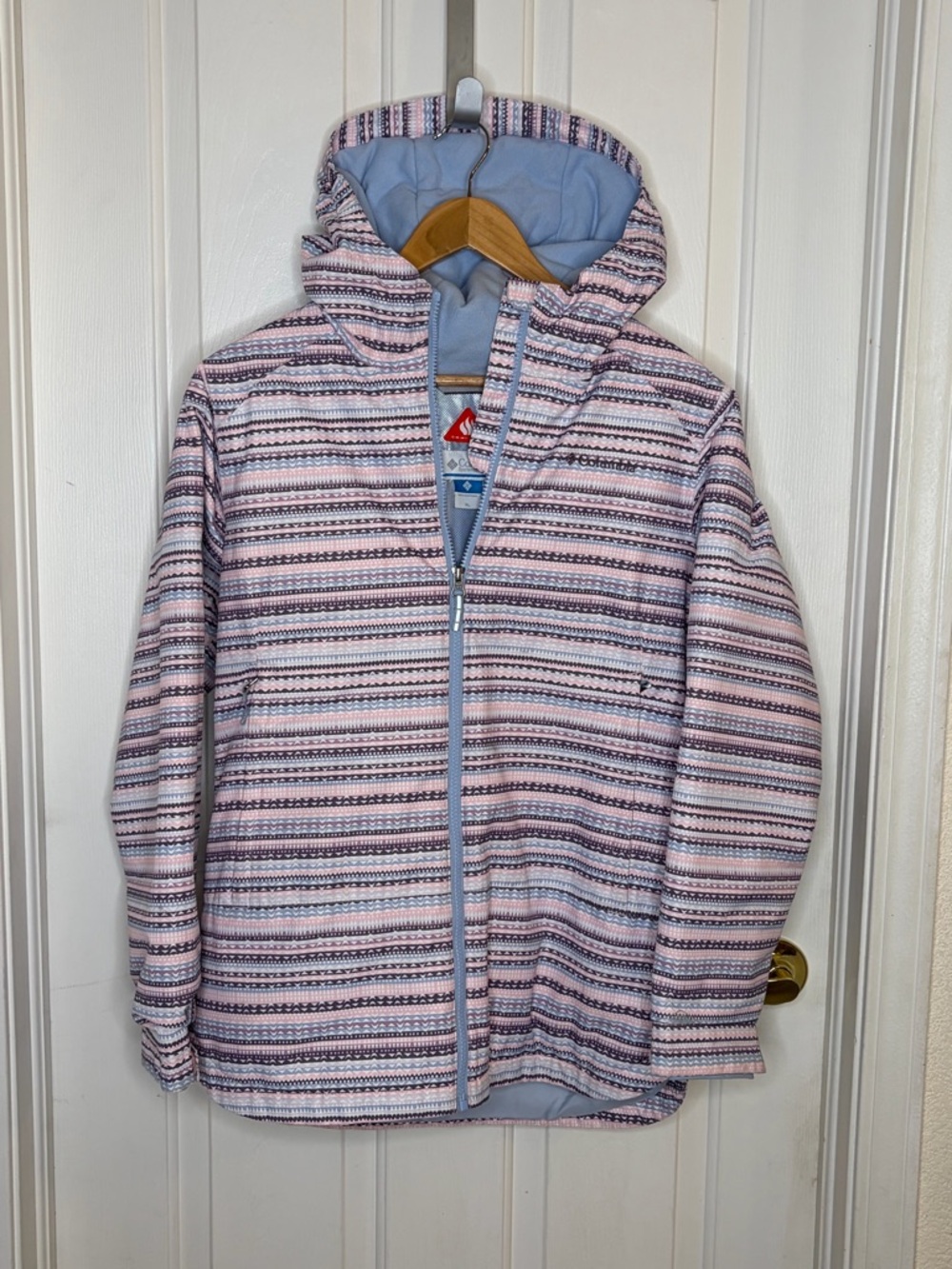 Columbia Girls XL Omni-Heat Hooded Jacket Pink Purple Stripe OutGrown Puffer